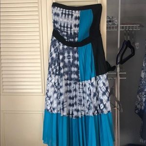 BCBG Teal and Black Strapless Dress